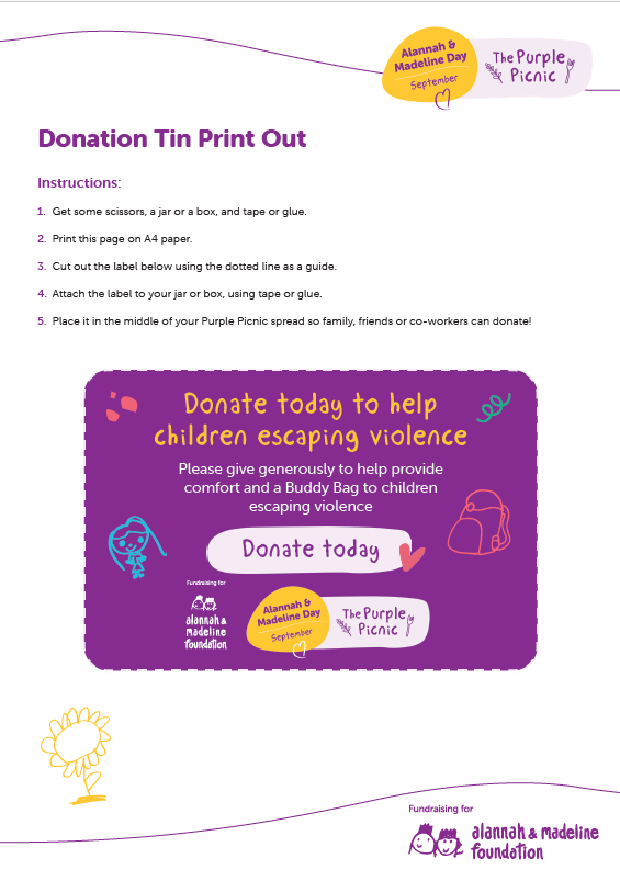 Purple Picnic Donation Tin Label